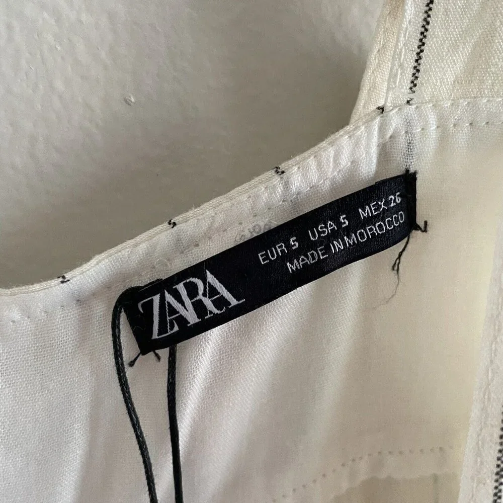 Zara Women S Ivory Striped Linen Blend Sleeveless Wide Leg Crop Jumpsuit NWT